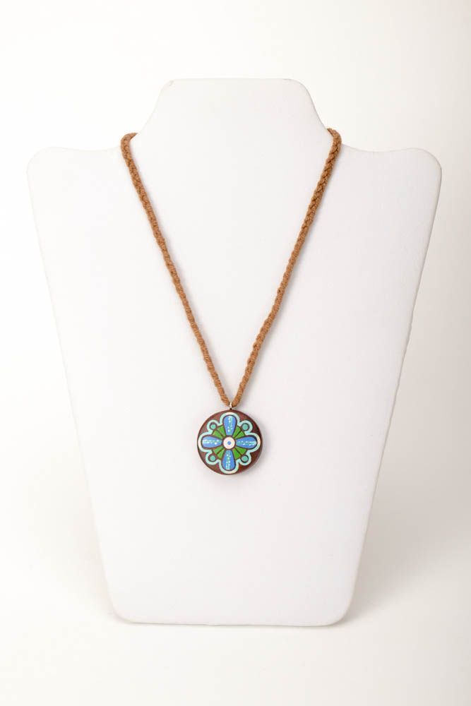 Handmade pendant designer accessory unusual gift pendant for girl wooden jewelry photo 2