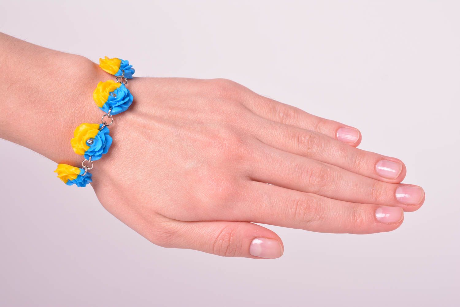Chain tennis clay five yellow and blue flowers bracelet for women photo 1