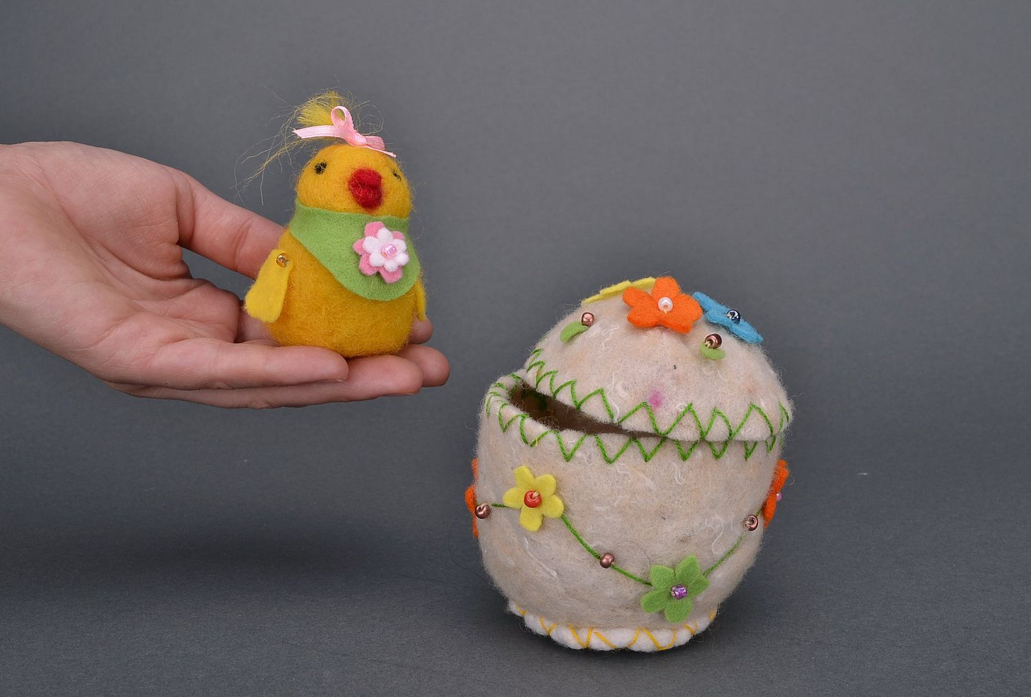 Soft toy made from wool Chicken in egg photo 4
