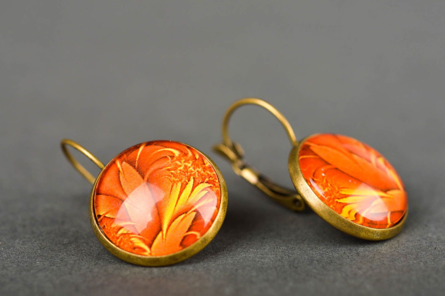 Stylish earrings with print handmade jewelry cabochon earrings vintage jewelry photo 2
