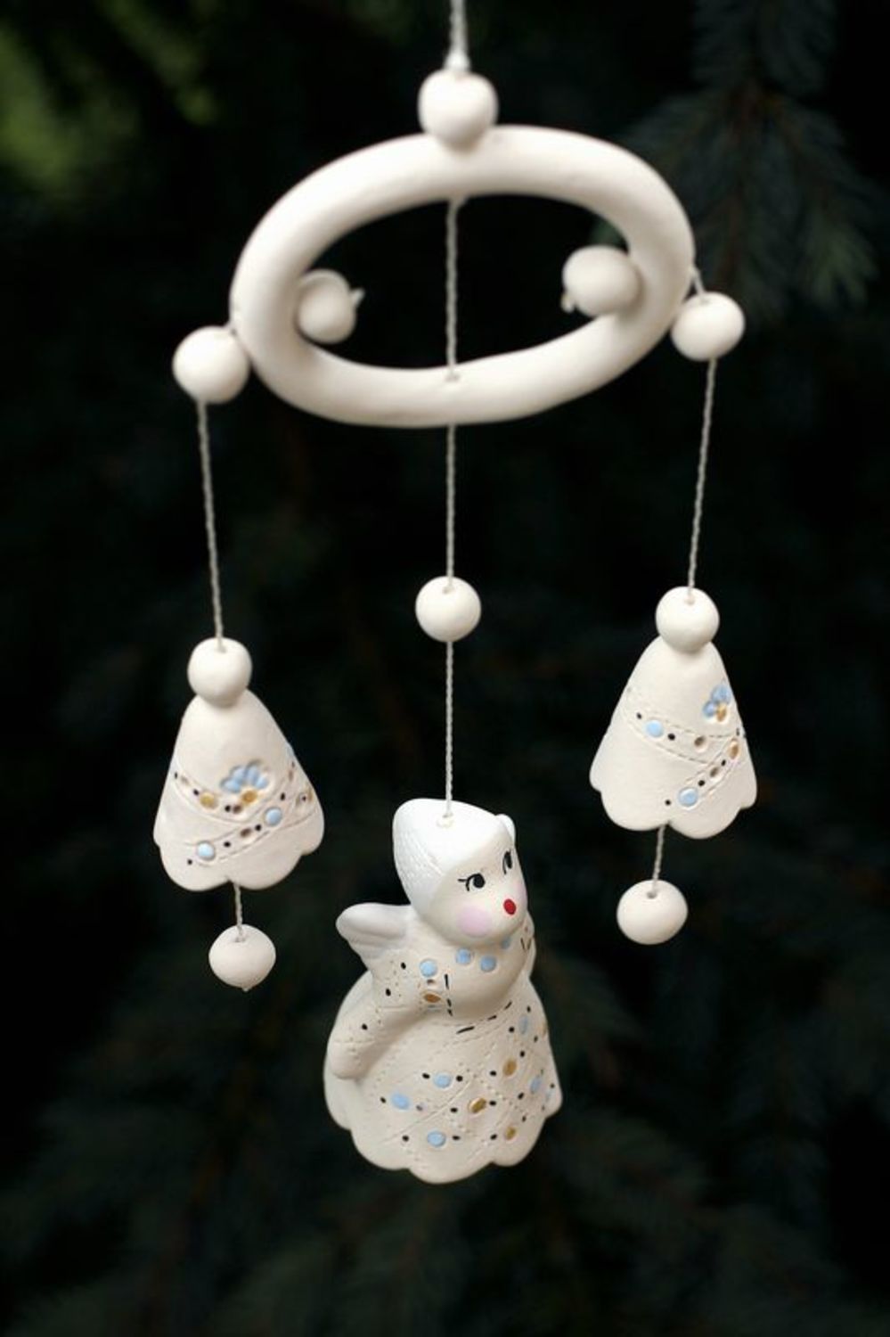 Ceramic hanging bells with angel photo 1