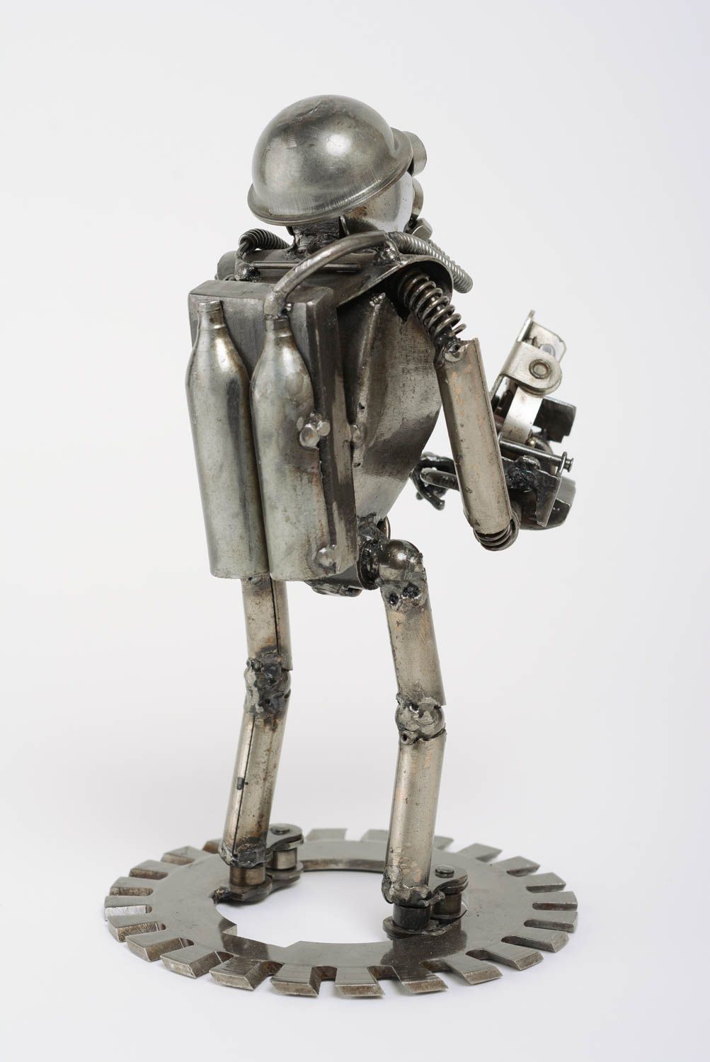 Handmade designer miniature metal figurine of robot in techno art style photo 5