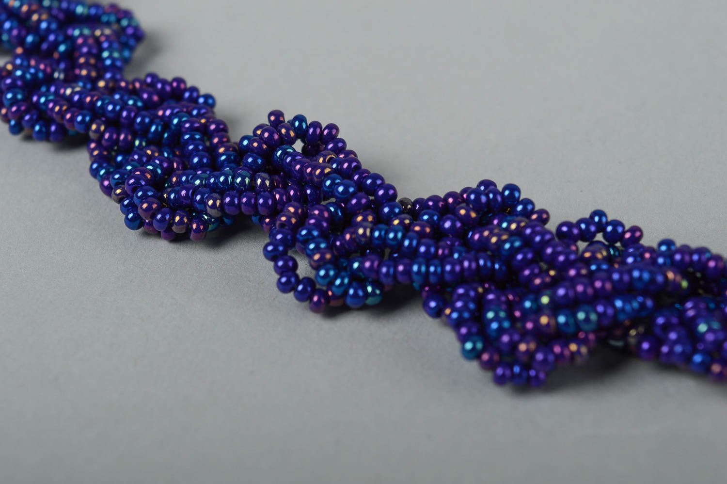 Колье из бисера украшение ручной работы синее плетеное ожерелье из бисера фото 3