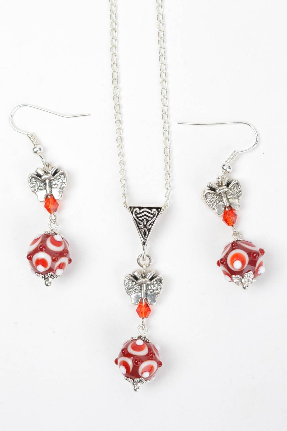 Stylish handmade jewelry set glass pendant glass earrings fashion accessories photo 2