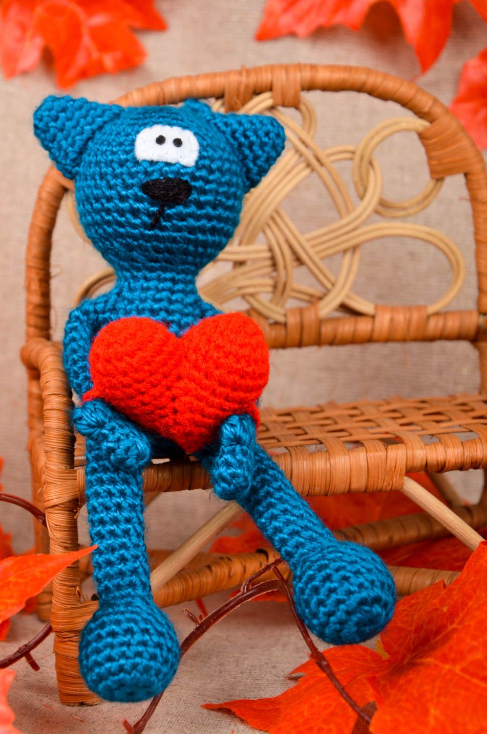 Stoff Kuscheltier handmade Katze Spielzeug in Blau tolles Geschenk für Kinder foto 1