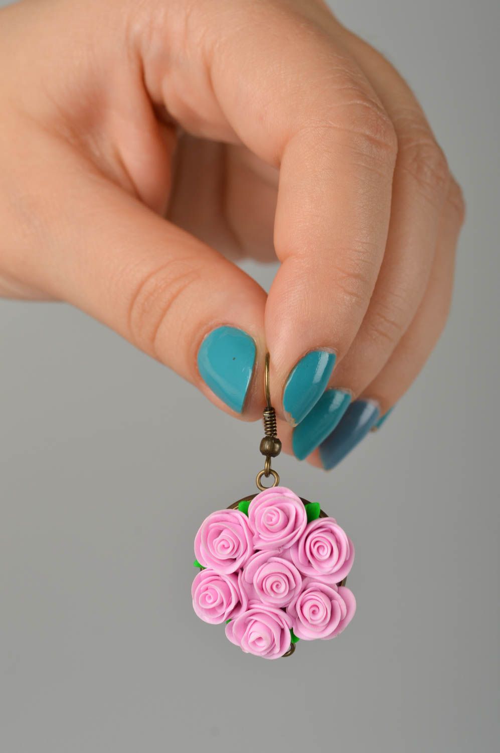 Handmade polymer clay earrings plastic earrings with roses flower jewelry photo 3