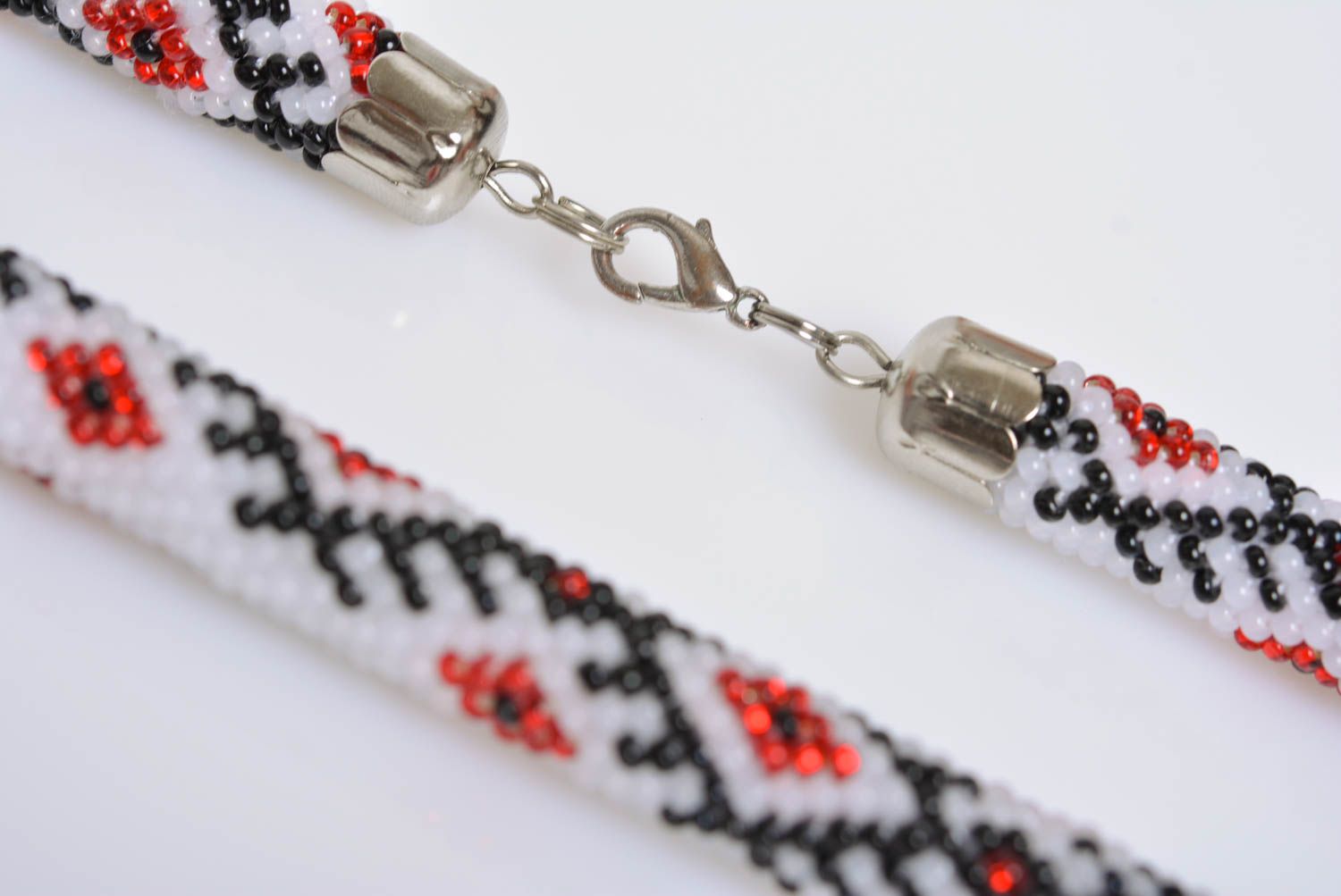 Beautiful festive handmade designer beaded cord necklace with ethnic ornament photo 5