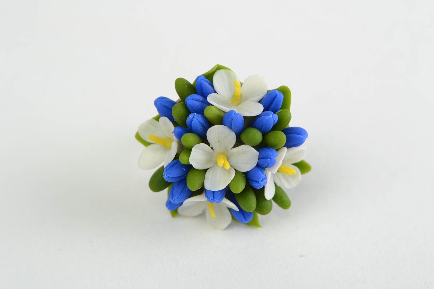 Handmade ring made of cold porcelain with flower and with adjustable size photo 2