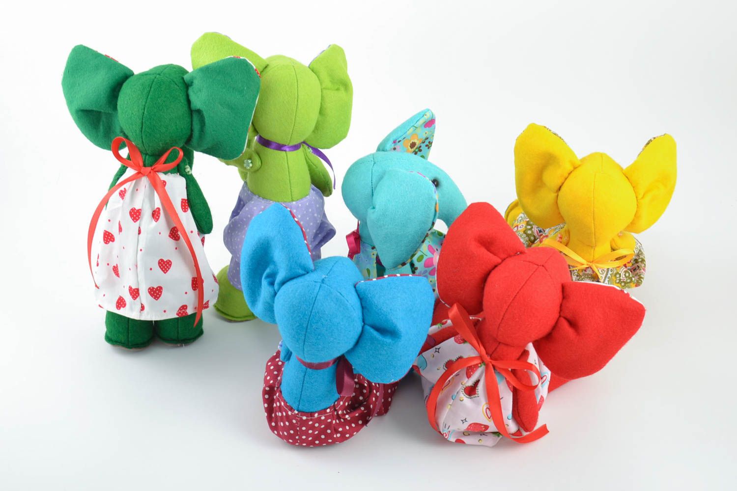 Set of 5 handmade children's fabric soft toys Elephants of different colors photo 2