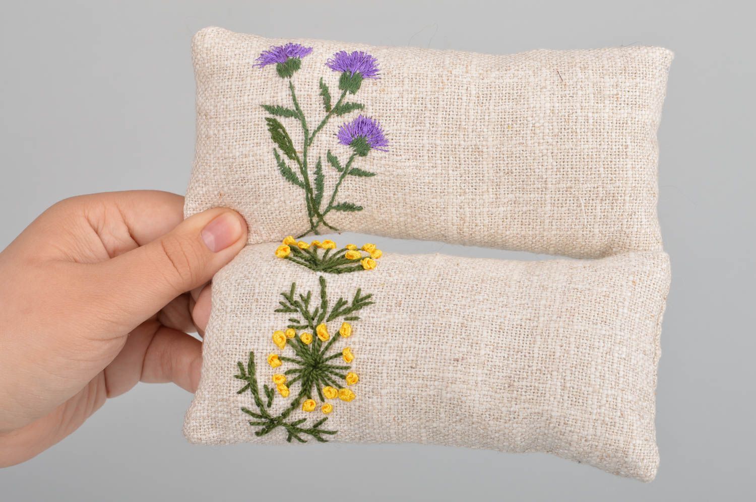 Handmade designer soft interior embroidered sachet pillows with herbs for home photo 3