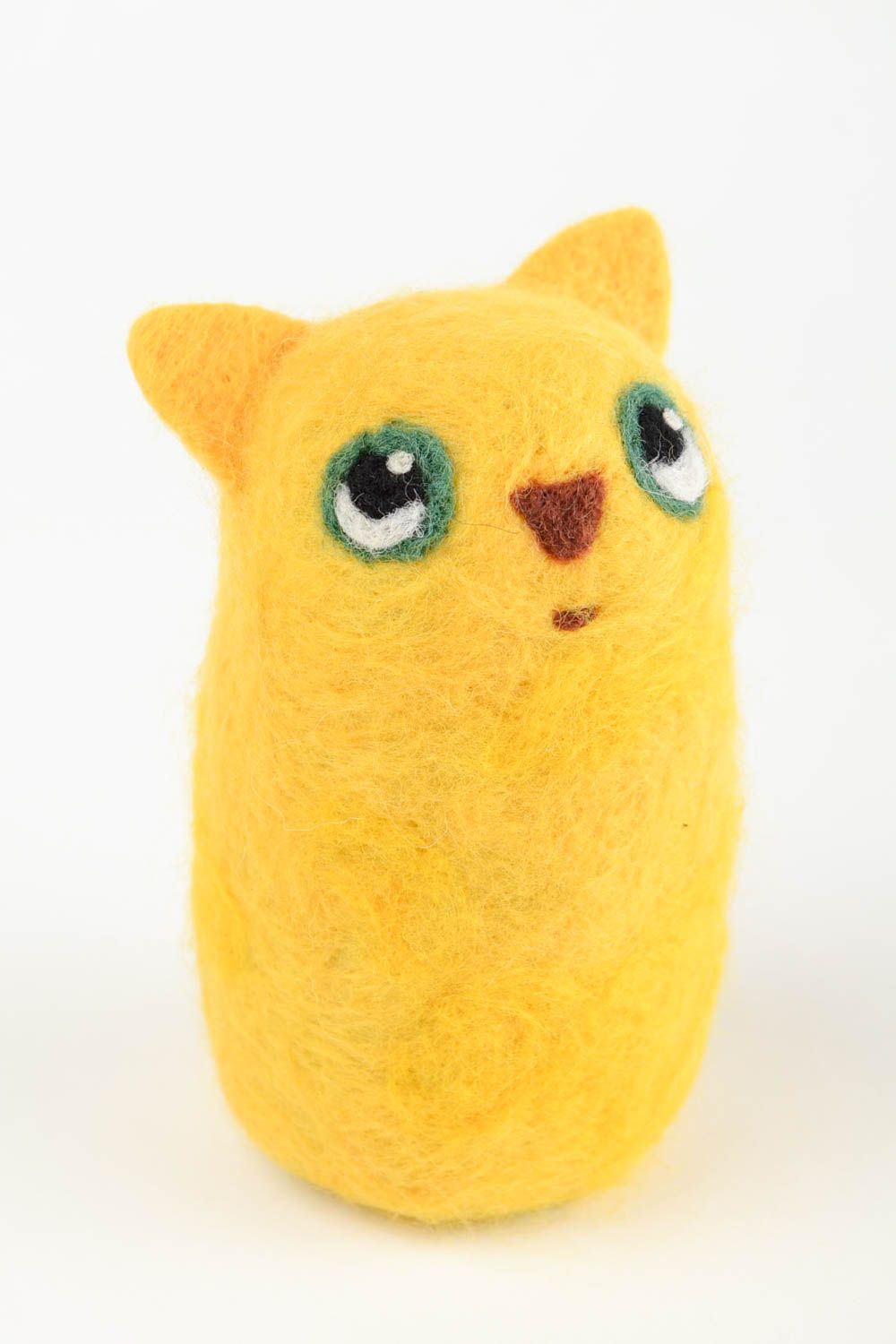 Peluche chat jaune Jouet fait main petit en laine feutrée Cadeau enfant photo 5