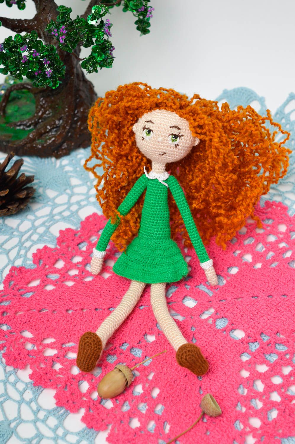 Кукла ручной работы кукла из ткани мягкая кукла красивая в зеленом платье фото 1