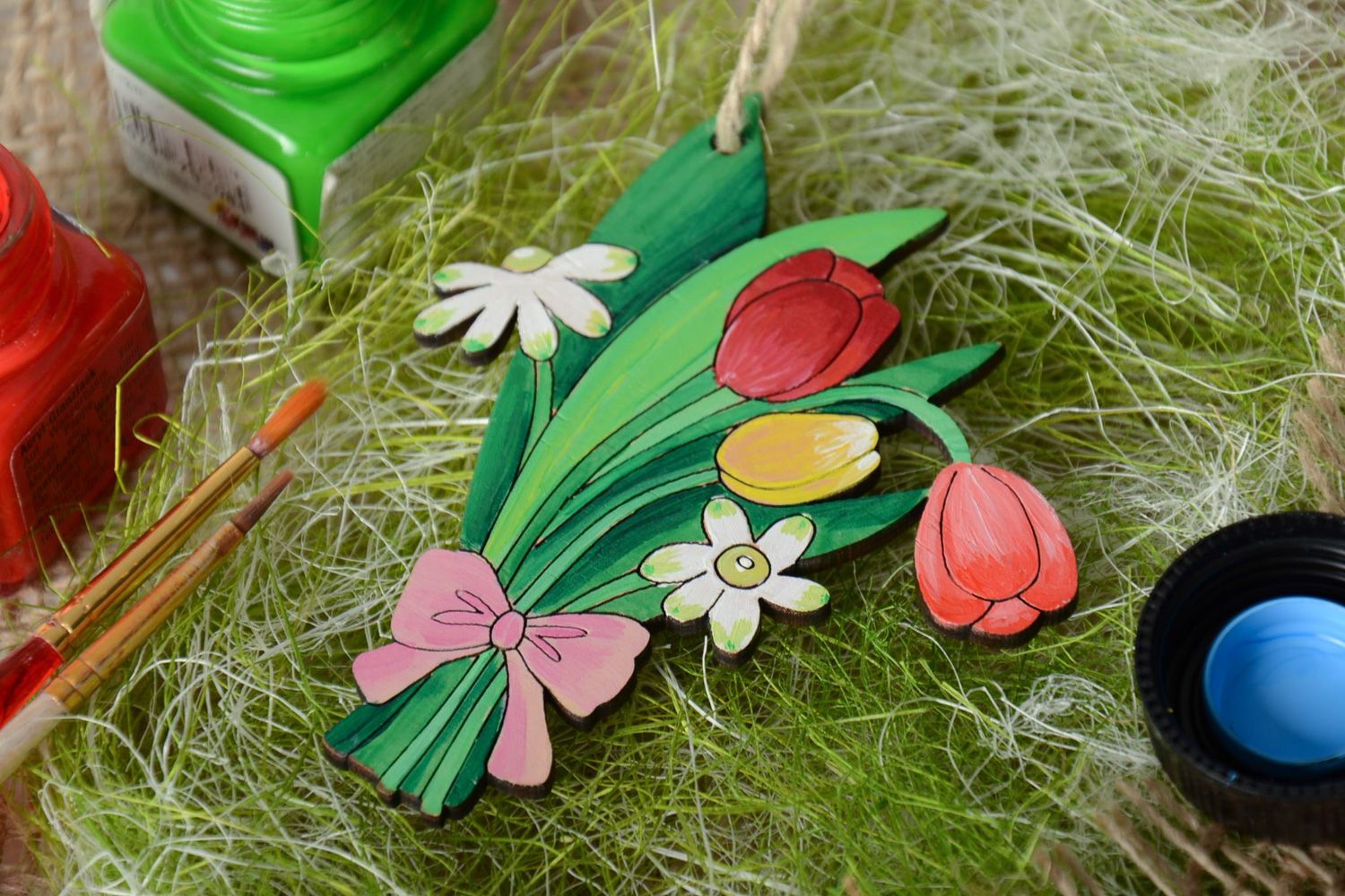 Suspension décorative magnet décoratif en contreplaqué peint fait main Bouquet  photo 1