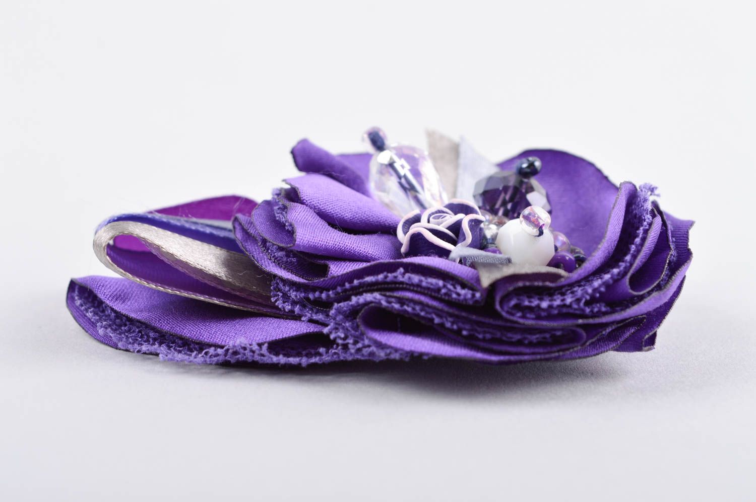 Брошь ручной работы бижутерия брошь фиолетовая текстильная брошь красивая фото 4