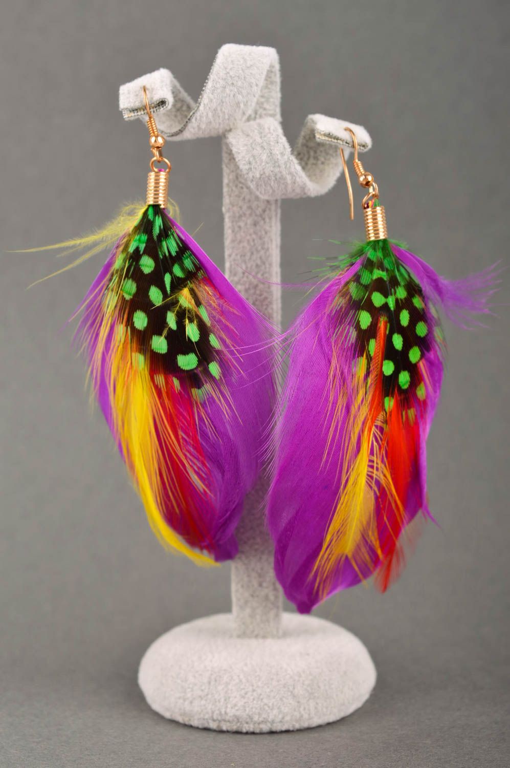 Feather earrings with charms designer accessories feather jewelry summer jewelry photo 1