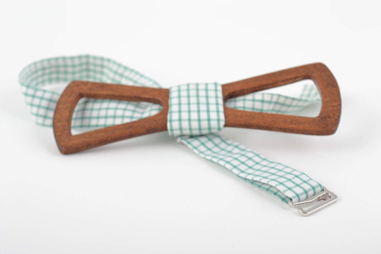 Unusual handmade designer beautiful beech wood bow tie with cotton strap photo 5