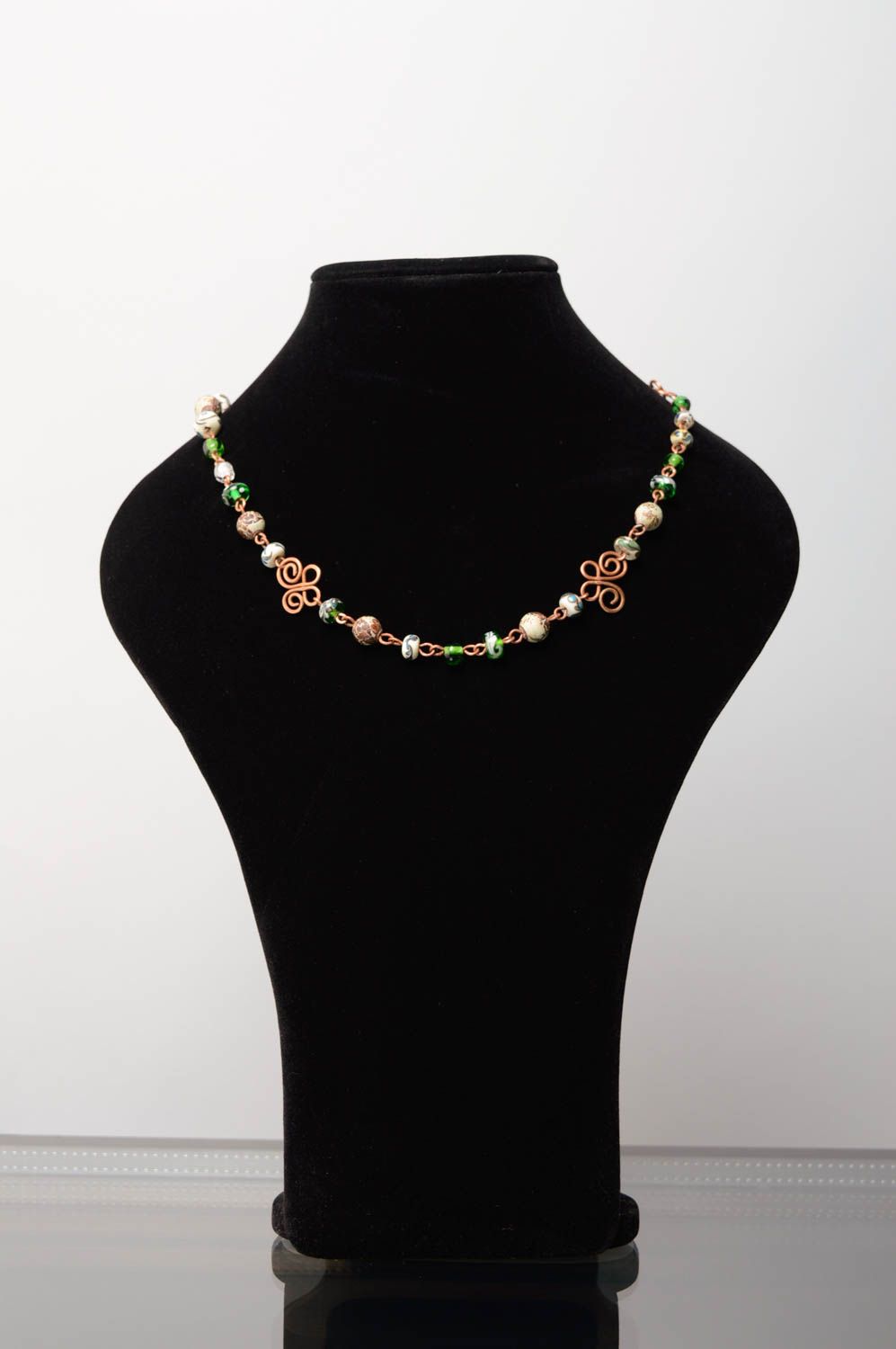 Wire wrap necklace with designer lampwork beads Spring photo 2