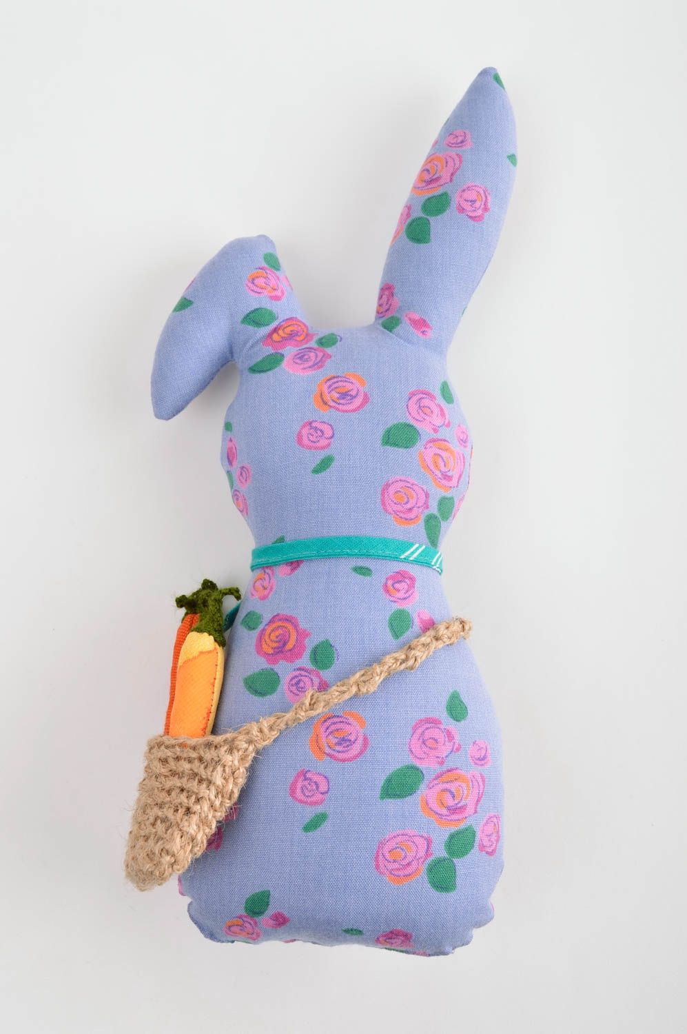 Handmade bright linen toy soft beautiful rabbit toy cute present for kids photo 4