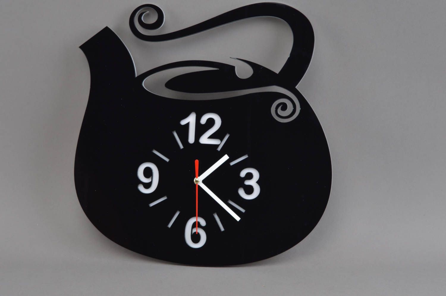 Horloge murale théière noire en verre acrylique faite main mécanisme silencieux photo 2