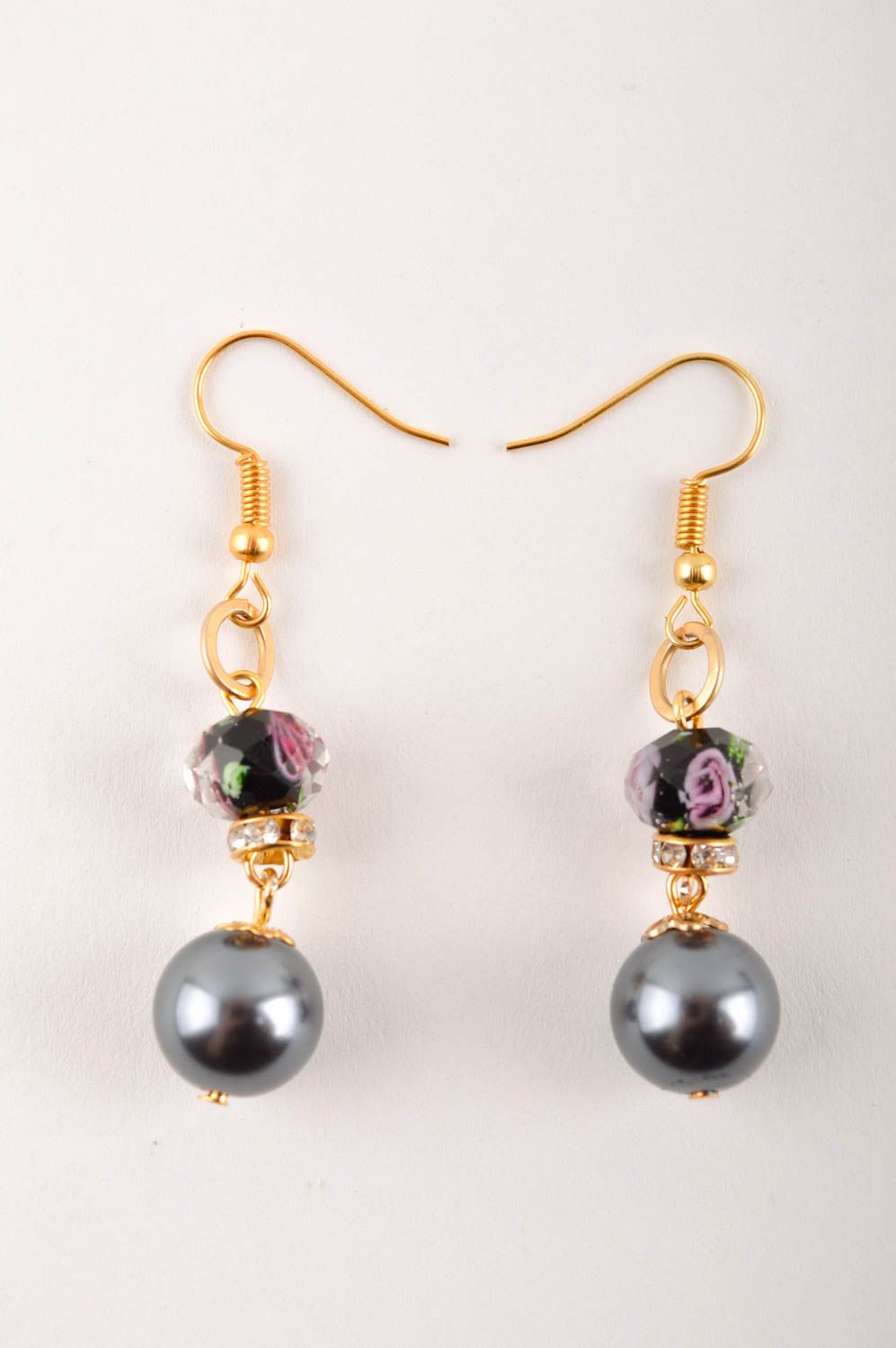 Handmade earrings with artificial pearls designer accessories fashion jewelry photo 3