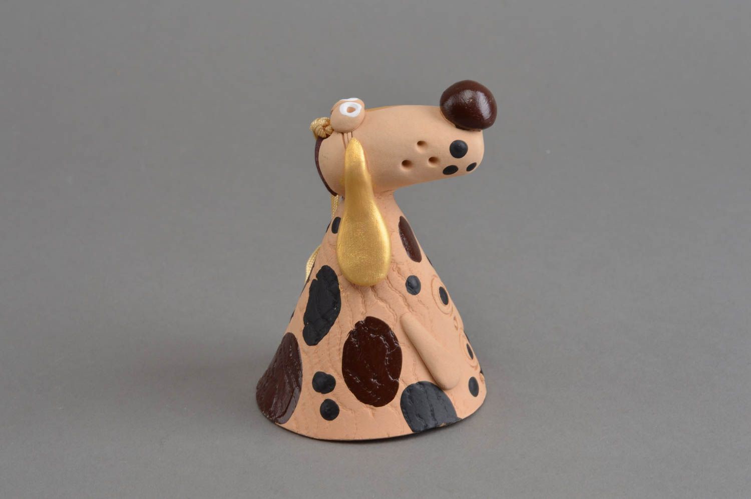 Оригинальный сувенирный колокольчик ручной работы с росписью Собака шоколад  фото 2
