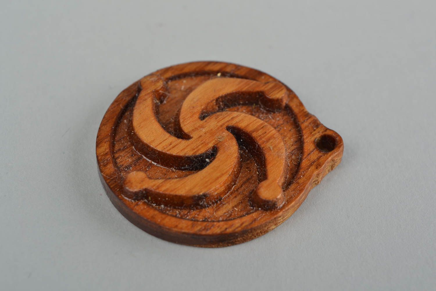Slavonic handmade designer lacquered amulet pendant made of wood Rod photo 4
