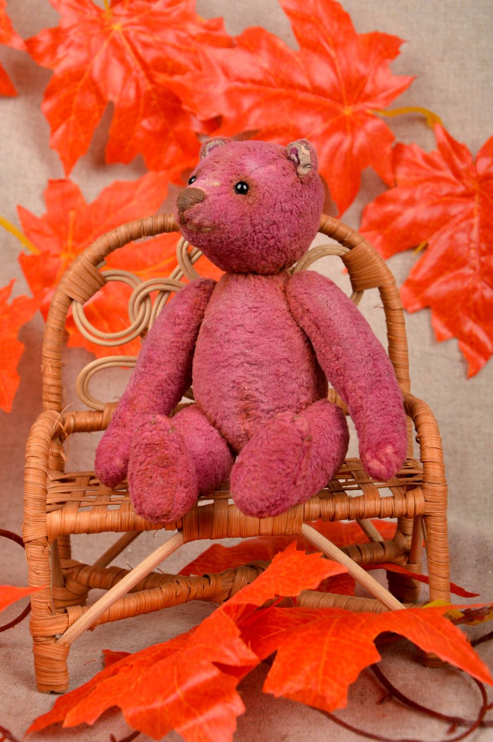 Игрушка ручной работы розовый игрушечный мишка для декора интересный подарок фото 1