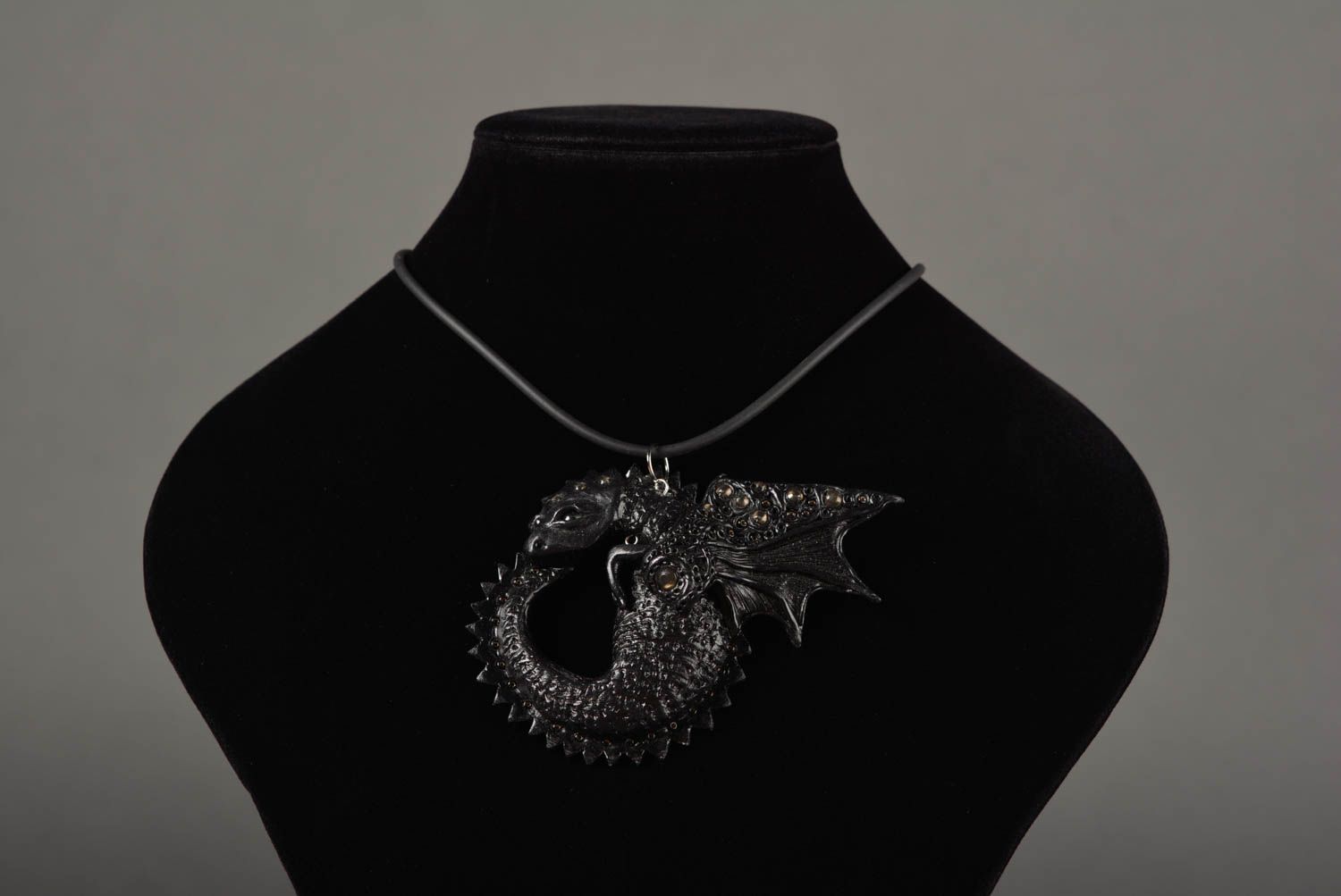 Handmade unique polymer clay necklace designer dragon pendant present accessory photo 2