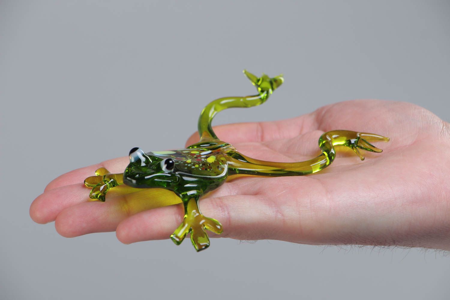 Handmade collectible lampwork glass miniature animal figurine of green frog photo 5