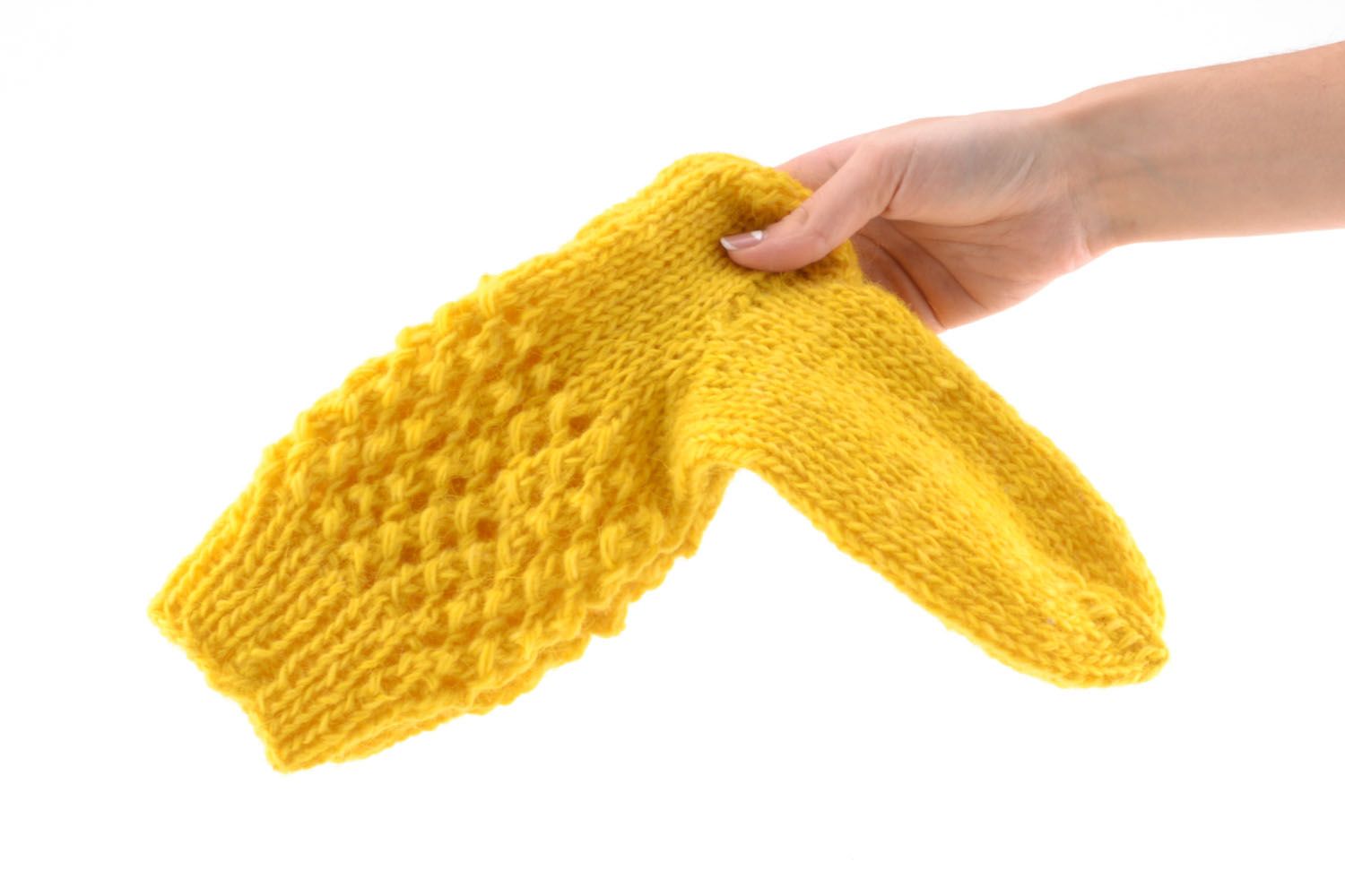 Calcetines de lana tejidos a mano amarillos	 foto 2
