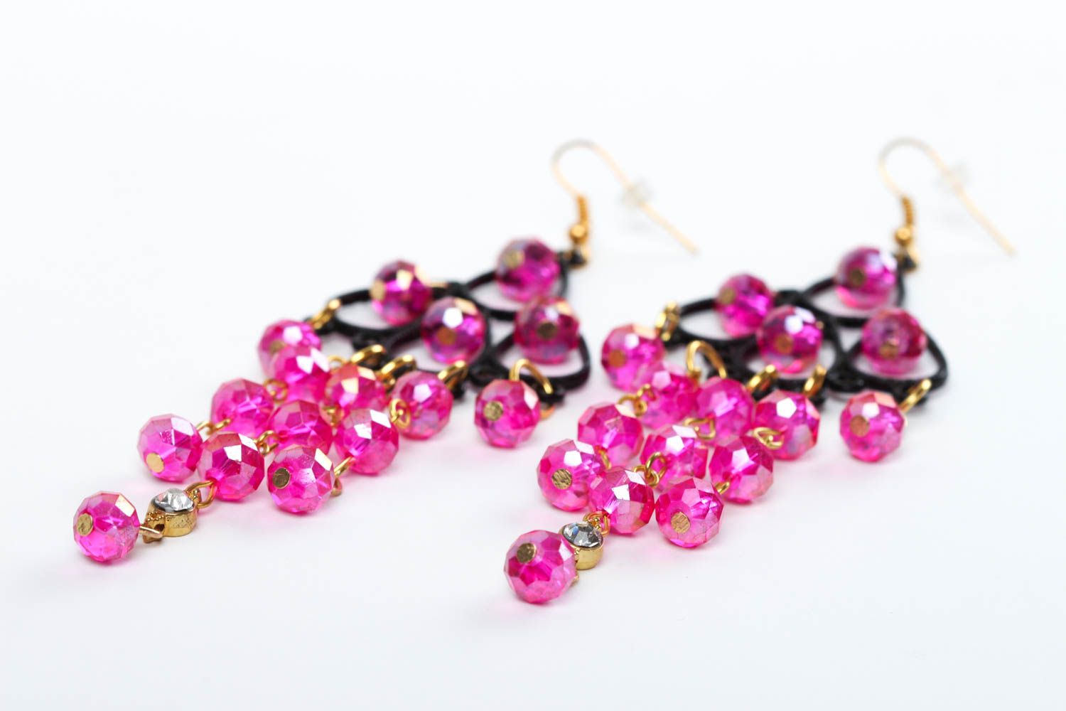 Boucles d'oreilles pendantes Bijou fait main roses en cristal Cadeau femme photo 3