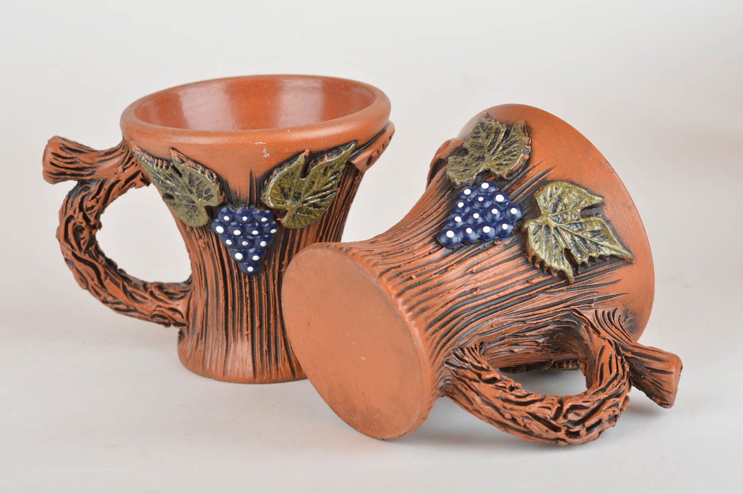 Juego de tazas originales decoradas de cerámica hechas a mano 2 piezas 150 ml foto 5