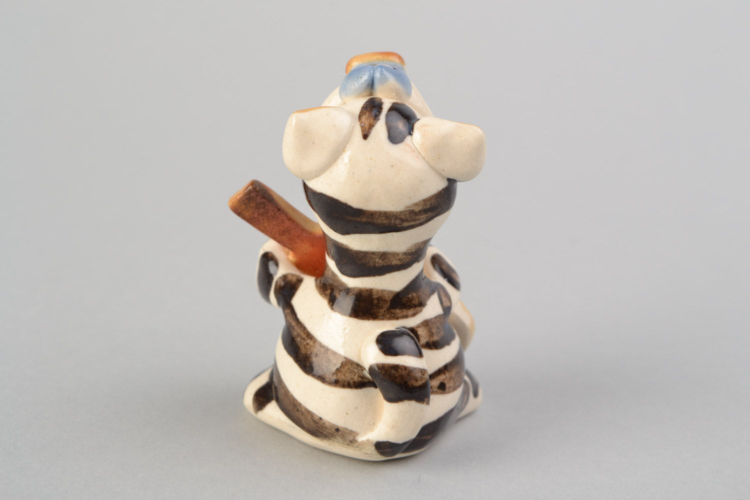 Kleine originelle handmade Keramik Deko Katze Figur mit Gitarre foto 5