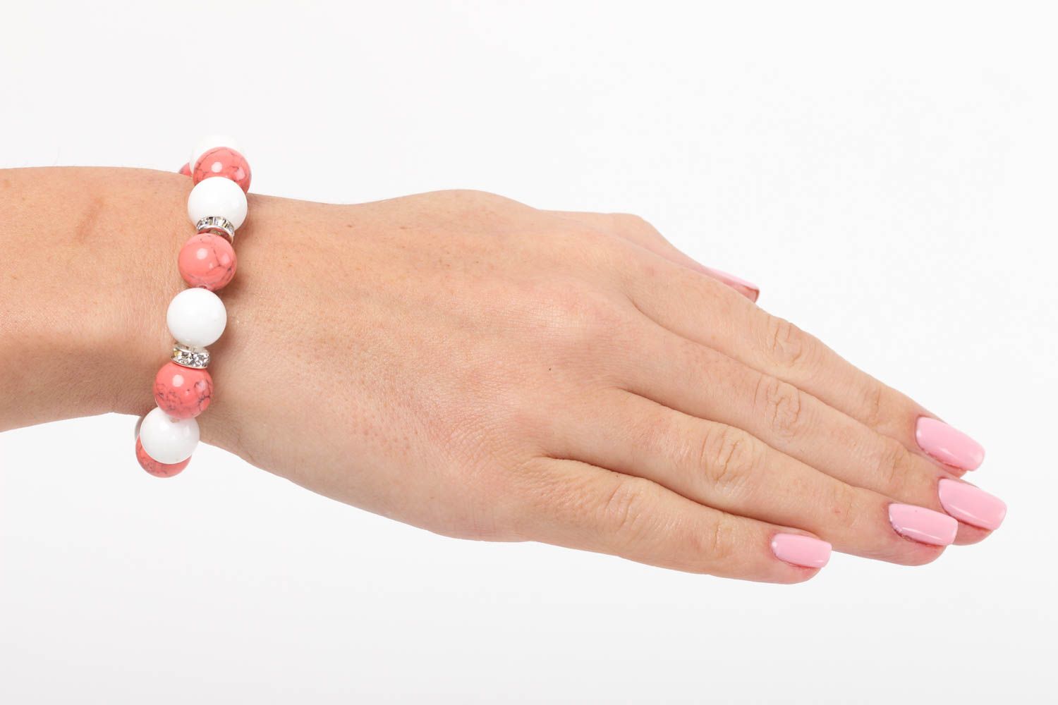White agate bracelet handmade jewelry with natural stones coral bracelet photo 5