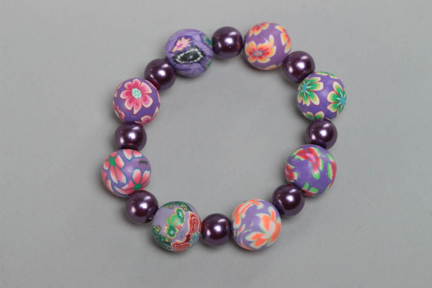 Beautiful children's designer handmade polymer clay bracelet with beads photo 2