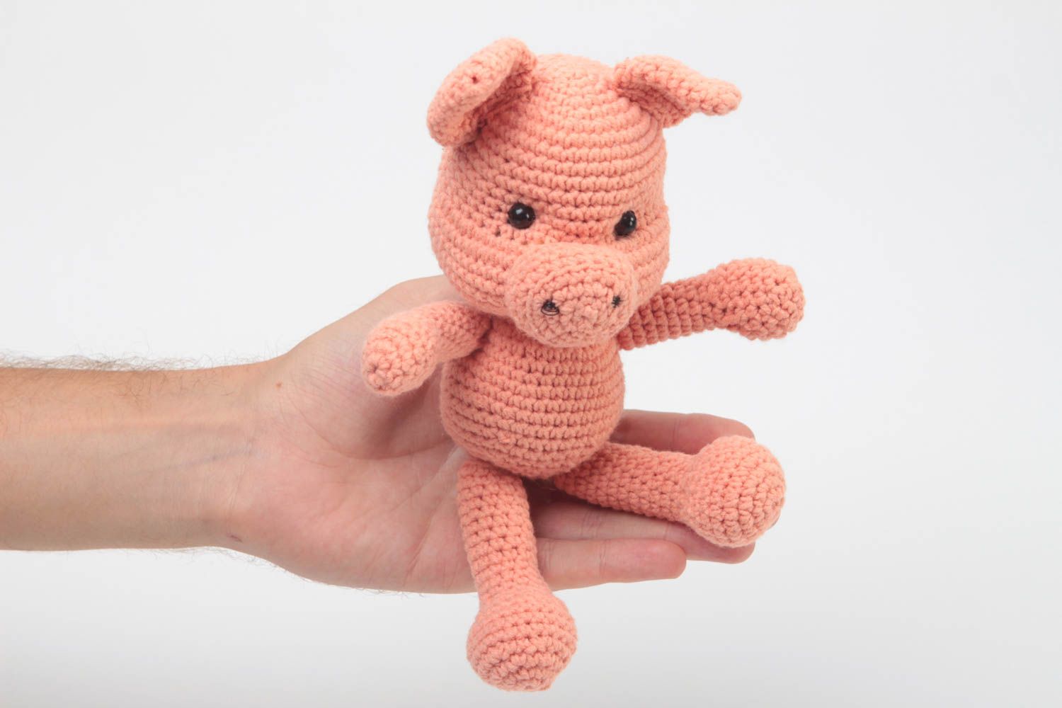 Peluche cochon fait main Jouet enfant Cadeau original rose tricoté mignon photo 5