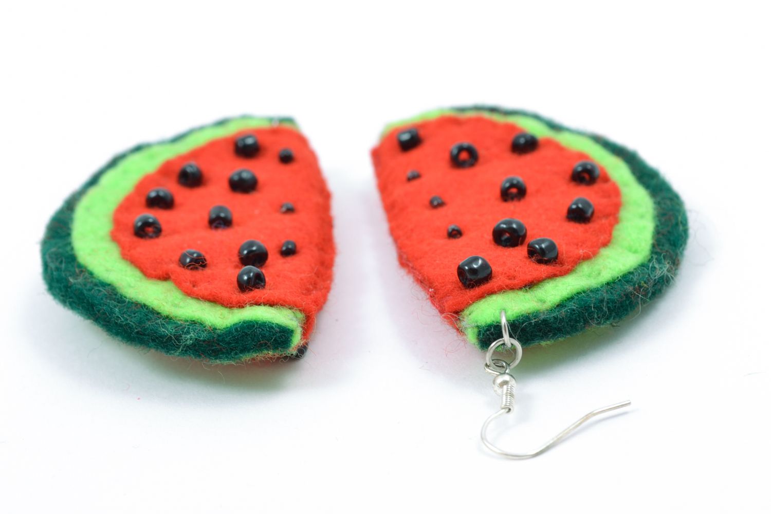 Beaded felt watermelon earrings photo 3