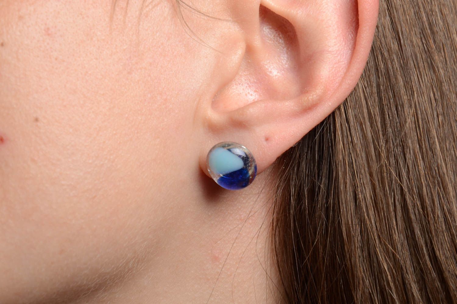 Blue designer stud earrings handmade glass fusing elegant beautiful accessory photo 2
