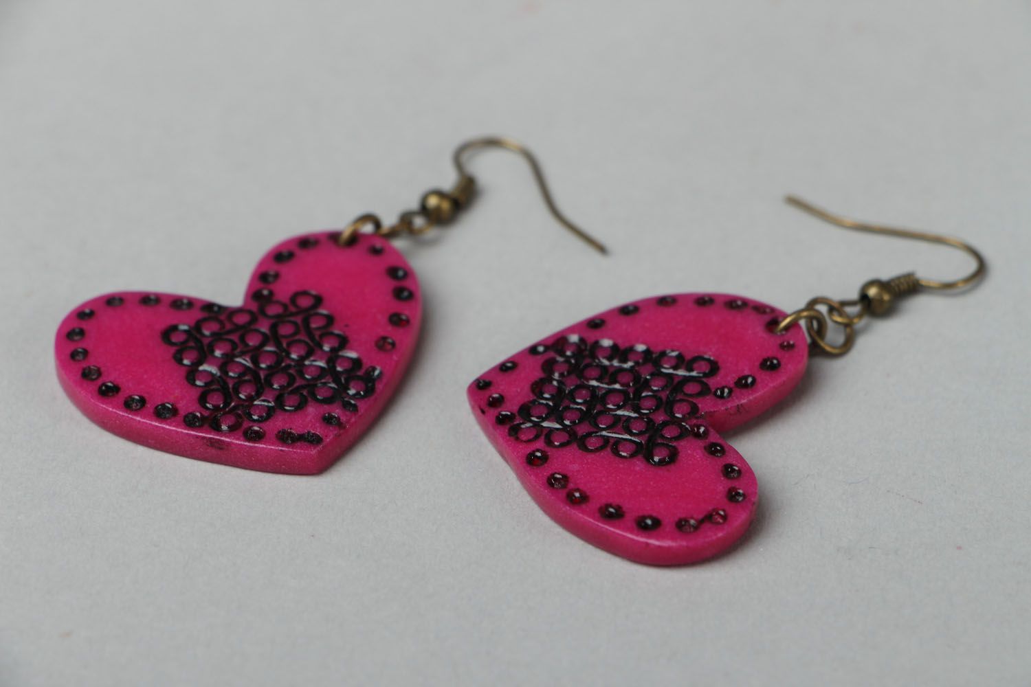 Polymer clay earrings Pink Heart photo 2