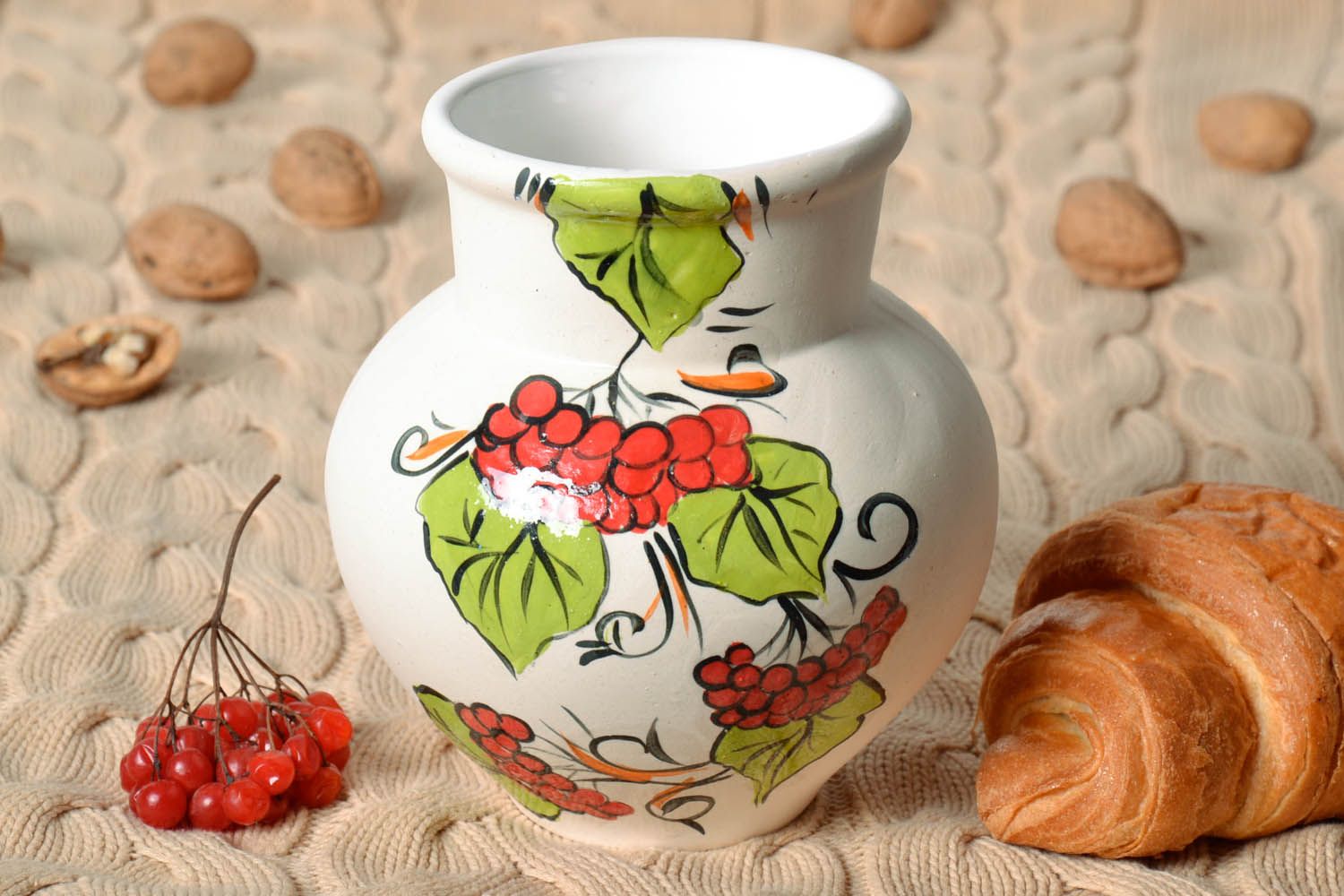 30 oz ceramic handmade glazed milk pitcher with hand paintings 2 lb photo 1