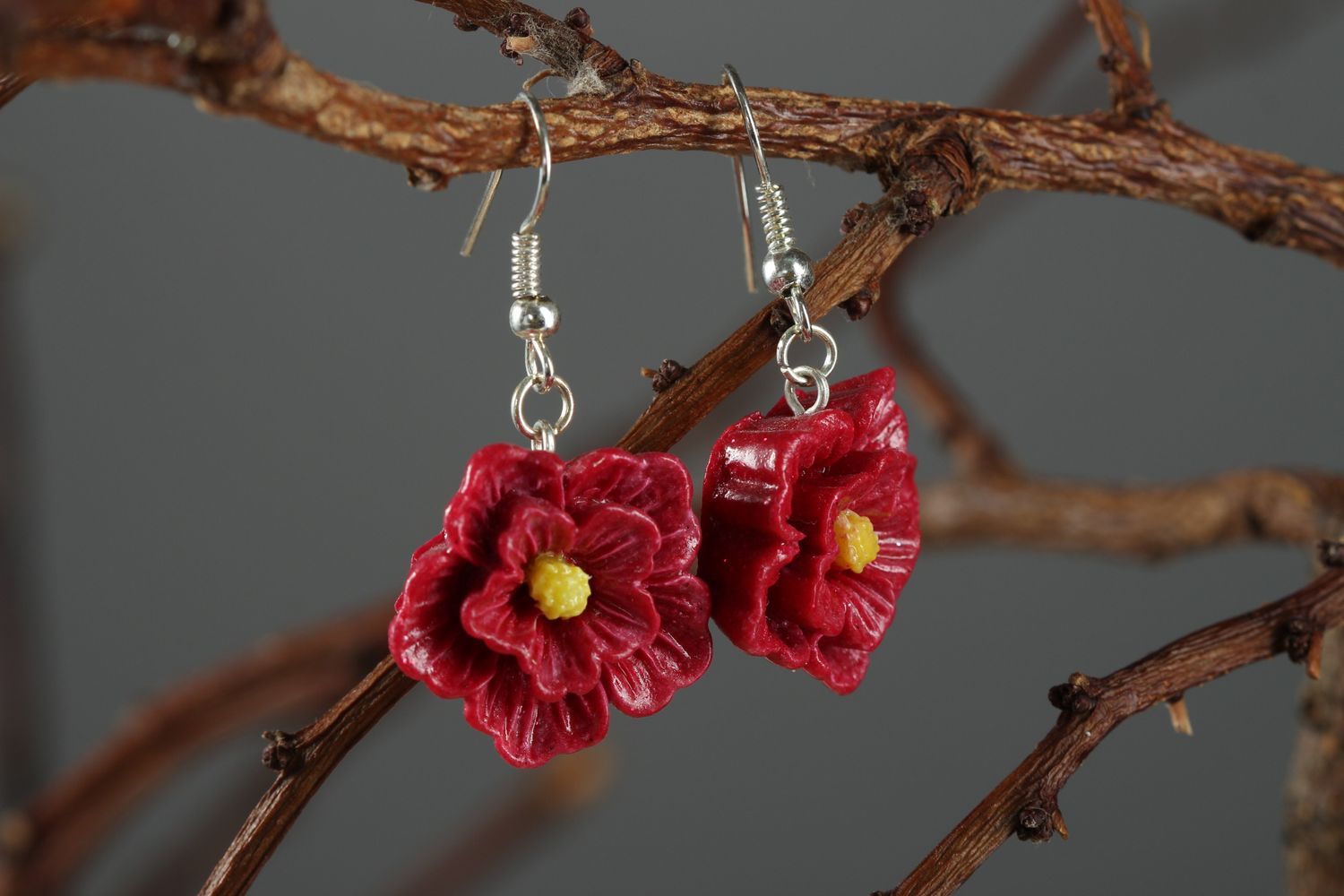Plastic earrings handmade polymer clay earrings with flowers stylish jewelry photo 1
