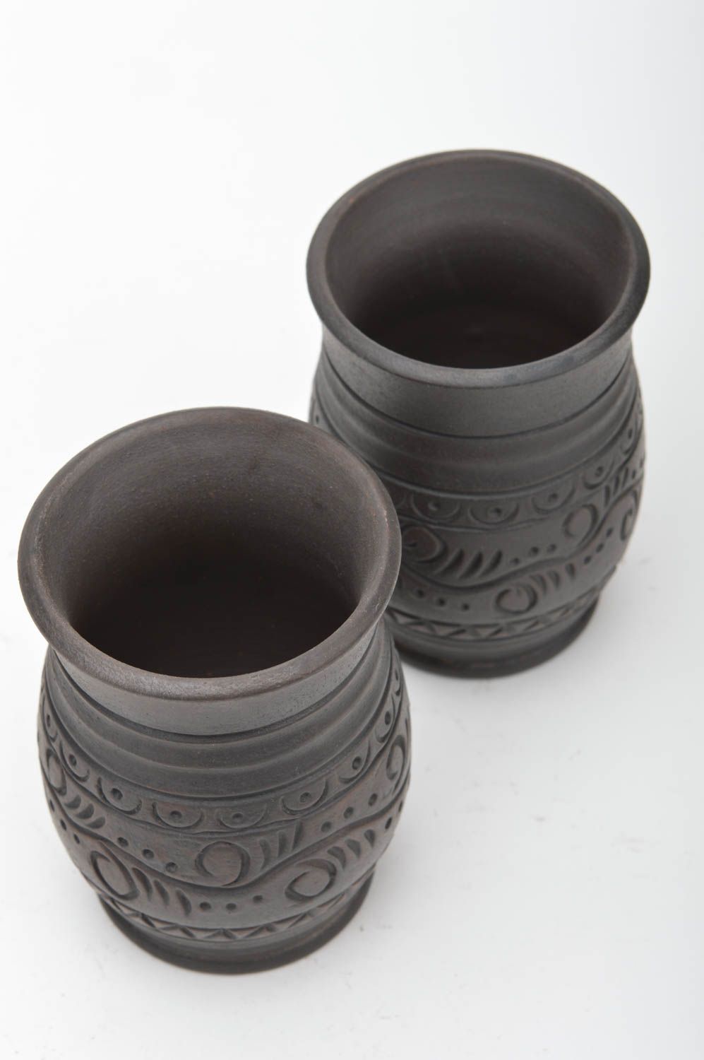 Set de vasos de barro hechos a mano con ornamento artículos de alfarería 500 ml  foto 3