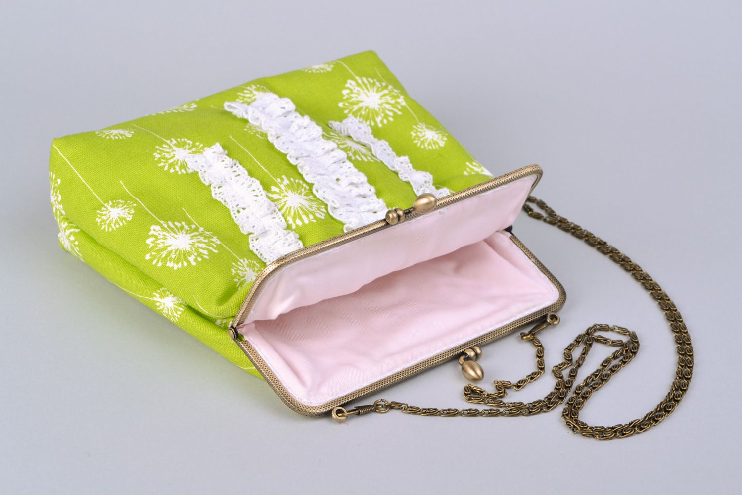 Bolso original hecho a mano de tela en estilo boho verde para mujer  foto 4
