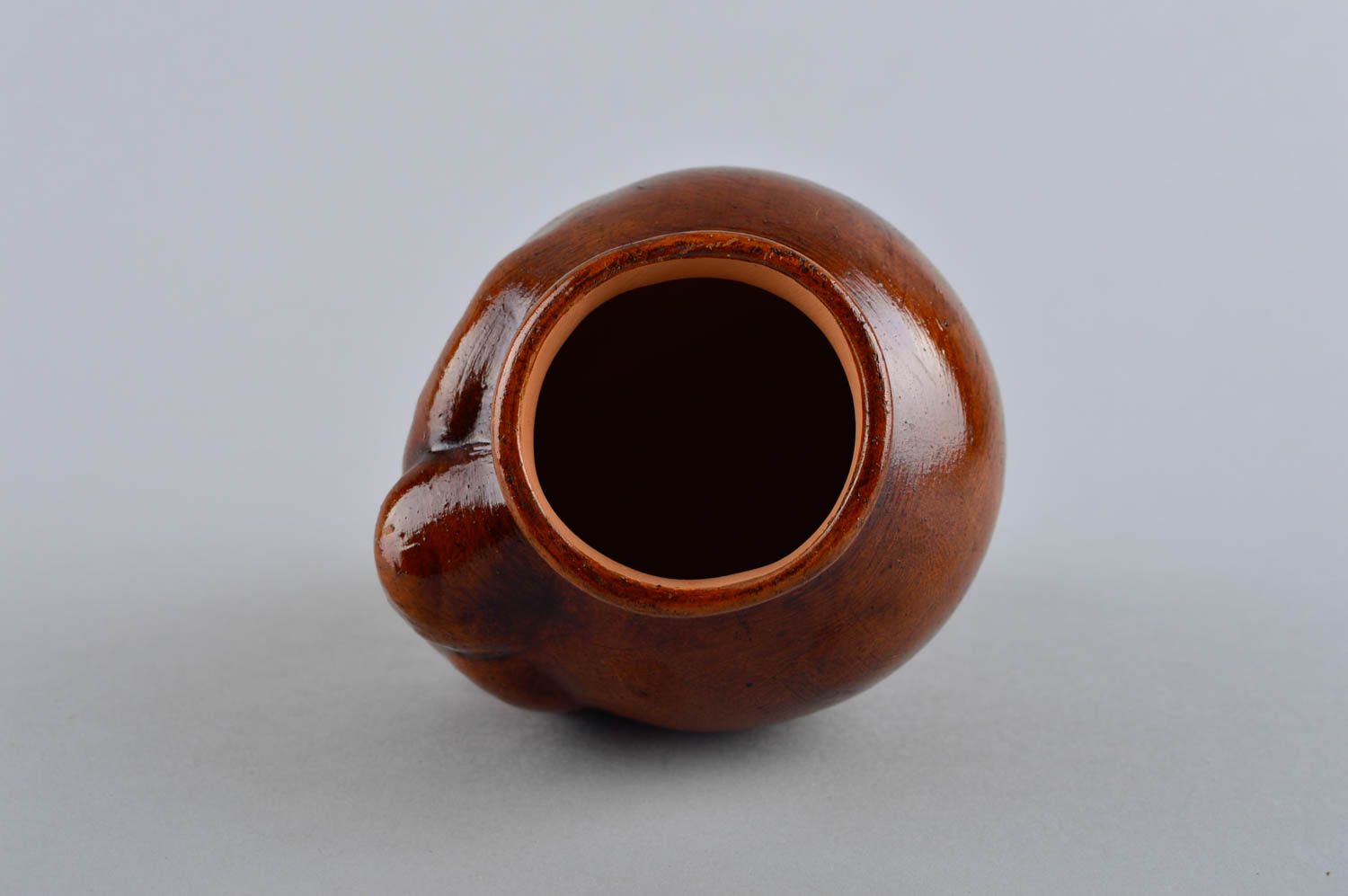 Small 5 oz brown ceramic flower pot for сaсtus creamer pitcher little jug 3,15 inches 0.3 lb photo 3