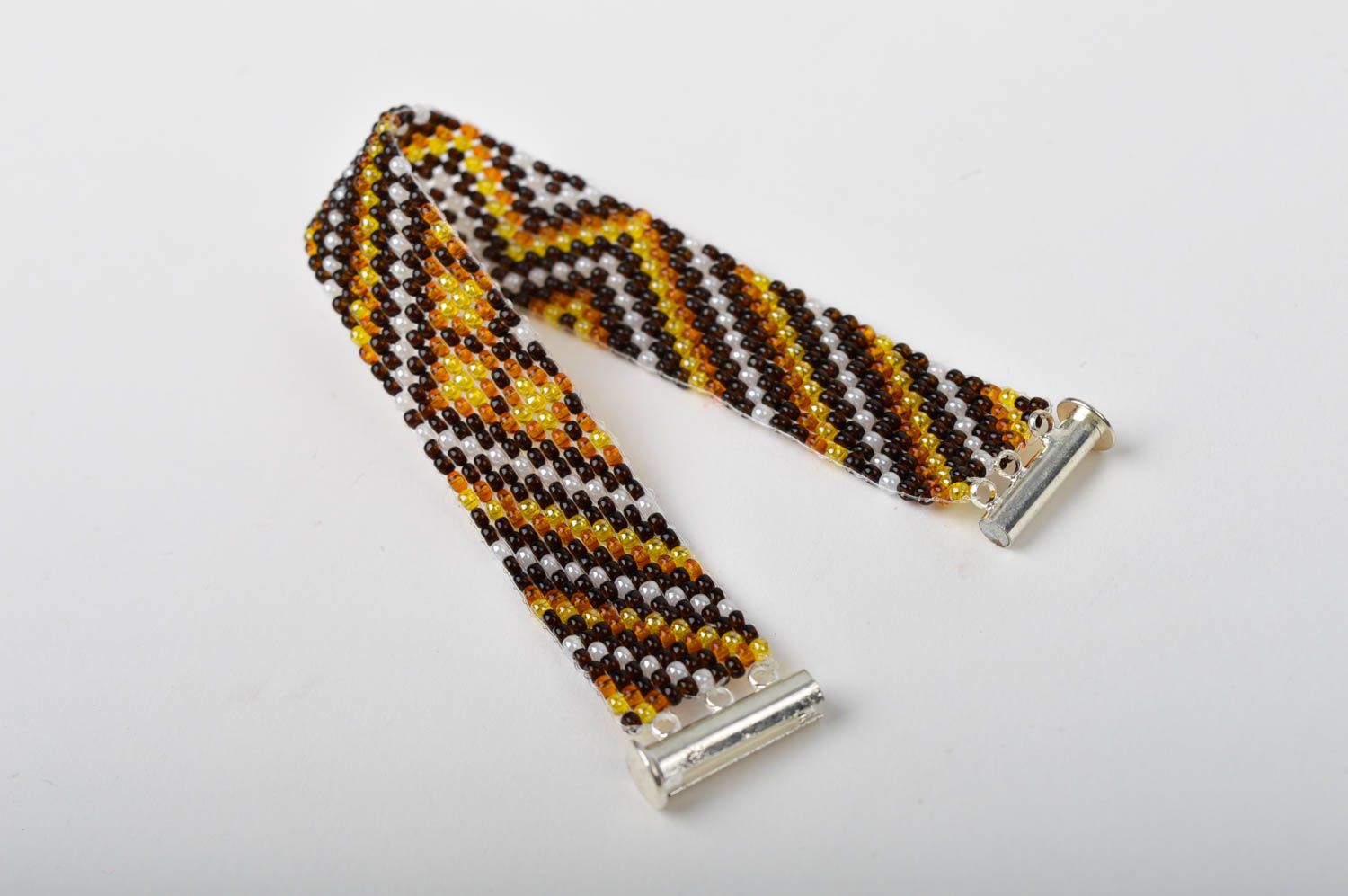 Handmade black, brown, yellow beaded bracelet adjustable for women photo 5