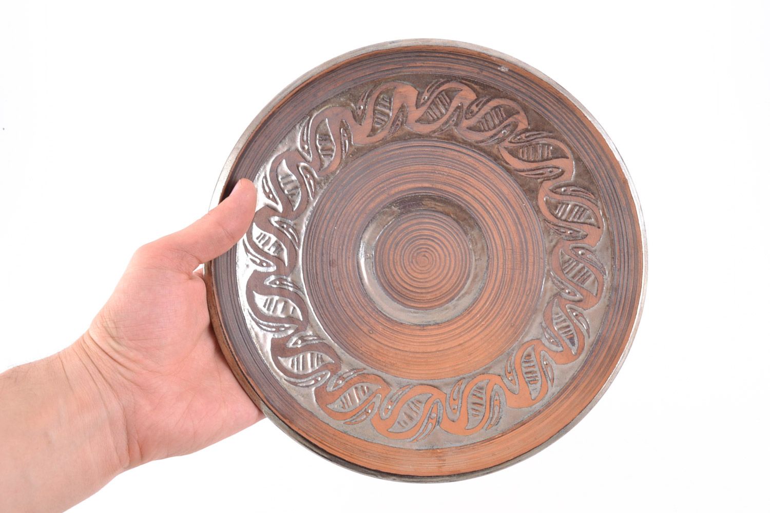 Handgemachter flacher Teller aus Keramik mit Glasurbemalung für schönes Servieren foto 2