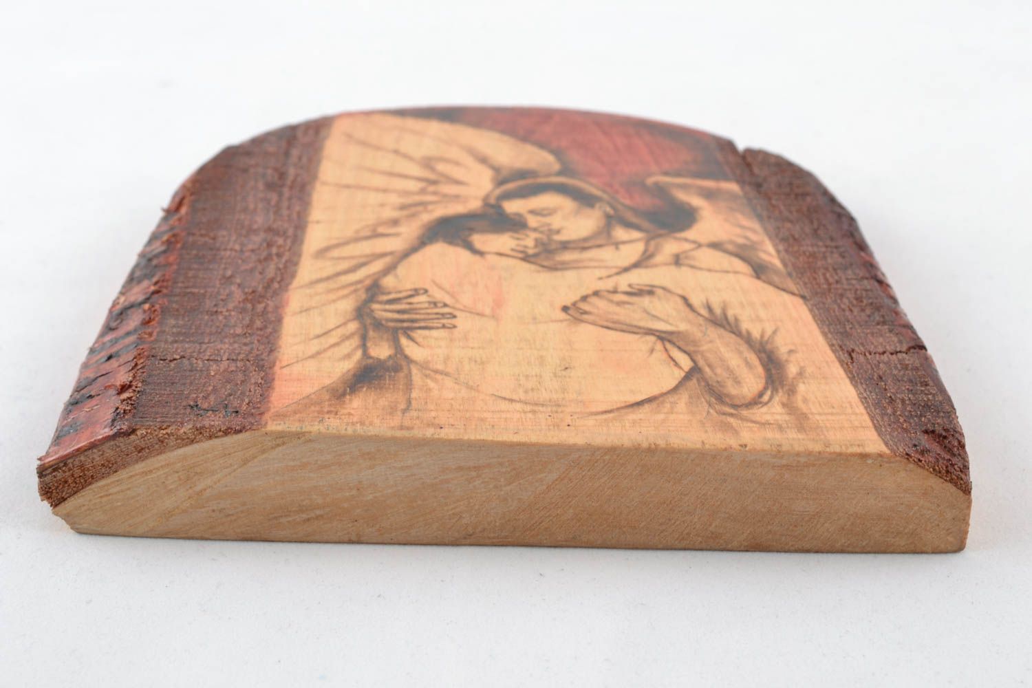 Tableau en bois fait main ange avec enfant photo 1
