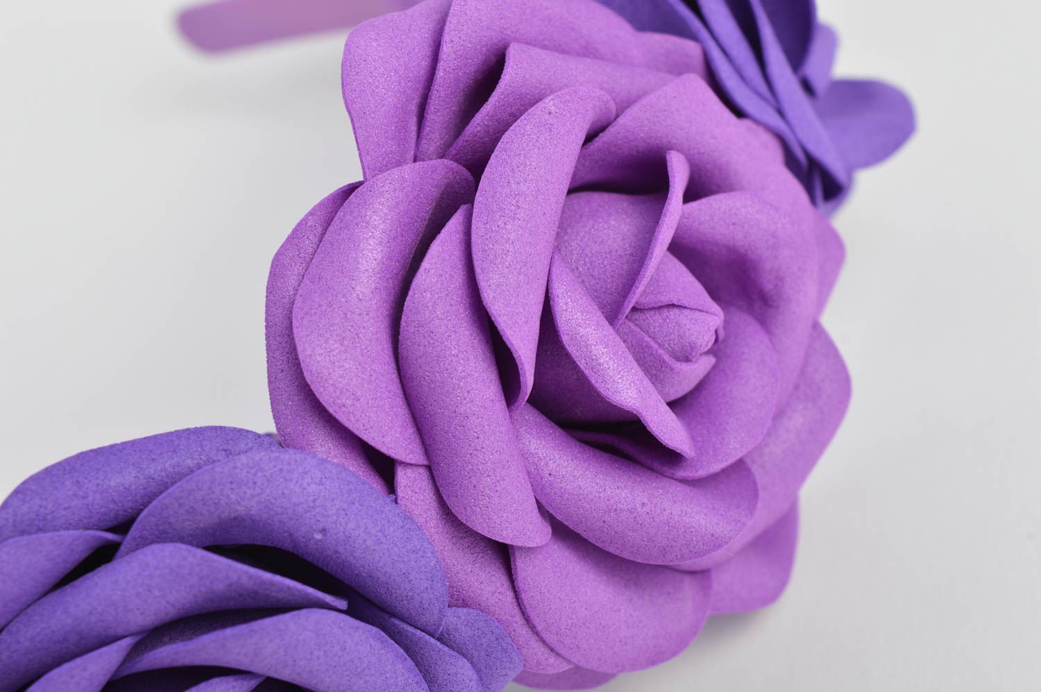 Serre-tête à fleurs fait main Cerceau cheveux violet foamiran Cadeau femme photo 4