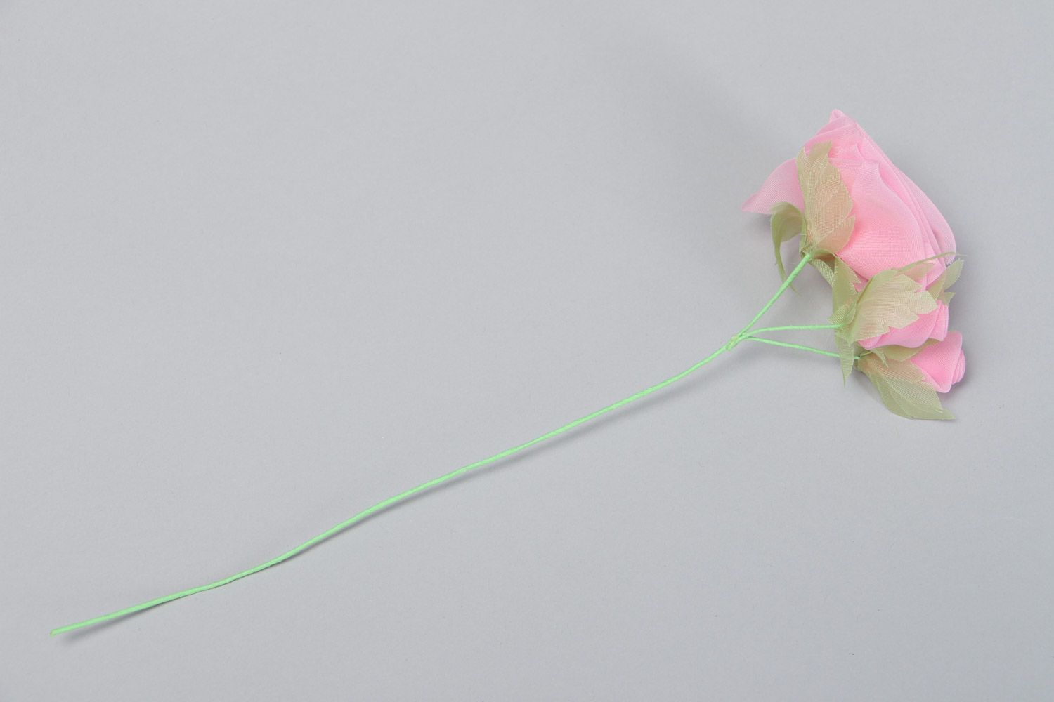 Искусственная роза из шифона розовая ручной работы нежная красивая с бутончиками фото 2
