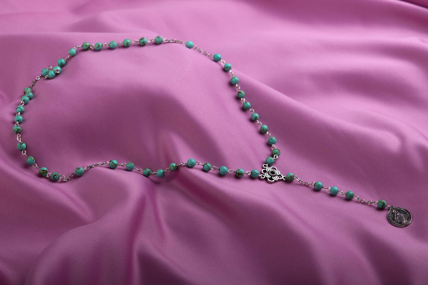 Handmade rosary unusual bead necklace designer accessory stone jewelry photo 1